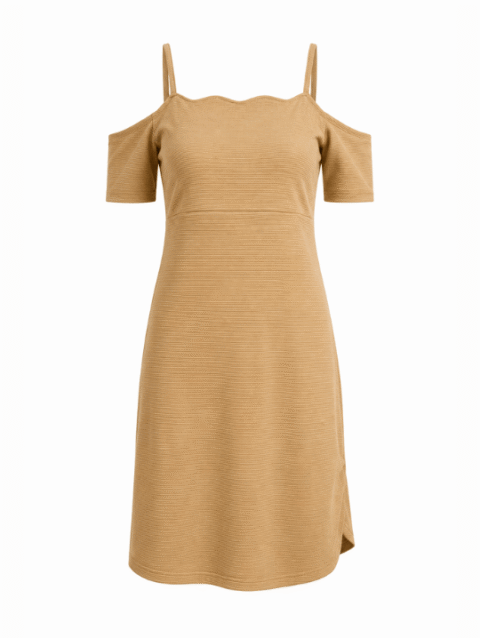 Beige Cold Shoulder Midi
