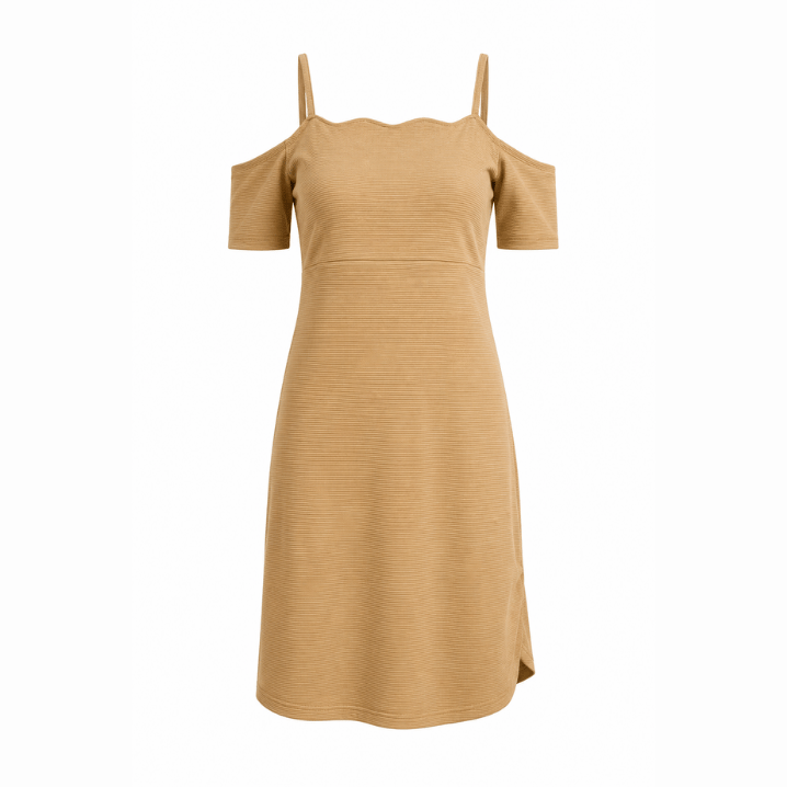 Beige Cold Shoulder Midi