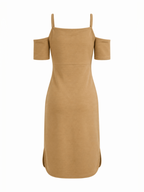 Beige Cold Shoulder Midi