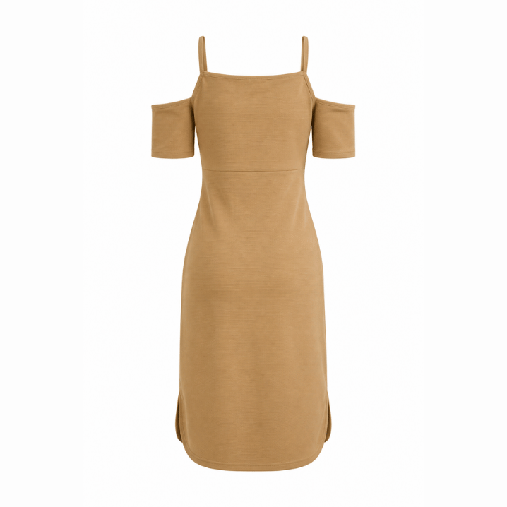 Beige Cold Shoulder Midi