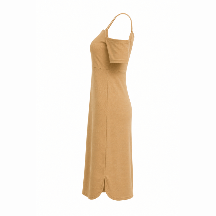 Beige Cold Shoulder Midi