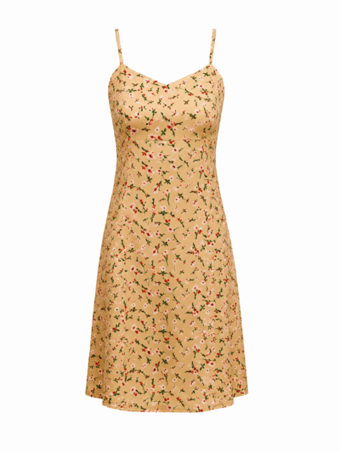 Beige Floral Sleeveless Mini