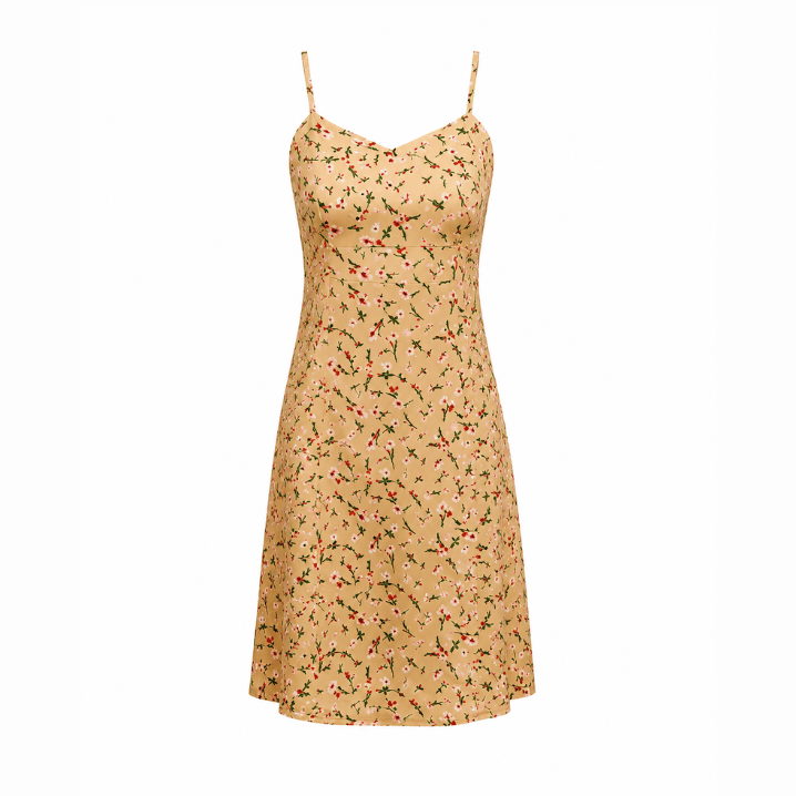 Beige Floral Sleeveless Mini
