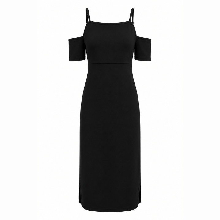 Black Cold Shoulder Midi