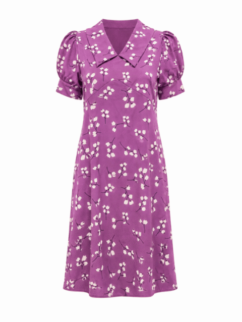 Purple Floral Puff Sleeve Mini