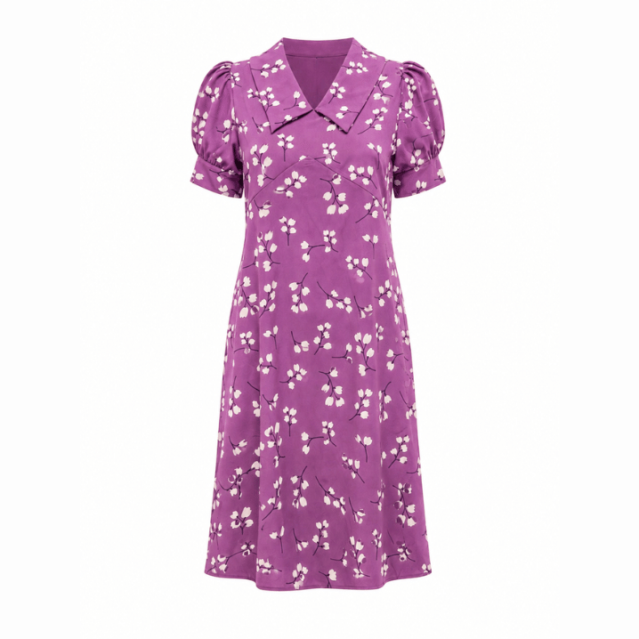 Purple Floral Puff Sleeve Mini