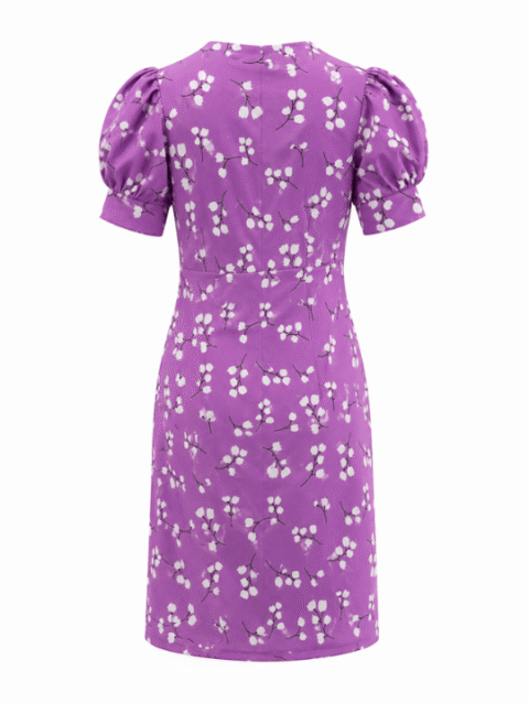 Purple Floral Puff Sleeve Mini