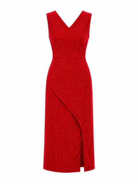 Red Shimmer Wrap Maxi